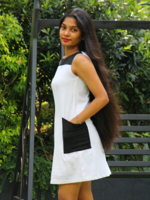 Two Tone Squared Pocket Dress - White