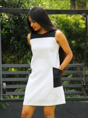 Two Tone Squared Pocket Dress - White