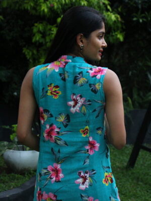 Teal Floral A-line Midi Dress