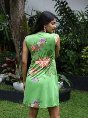 Green Floral Crossover Mini Dress