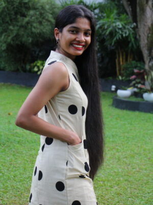 Black Dotted Princess-line Midi Dress