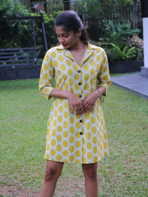 Gold dotted Long Sleeve Collared Dress