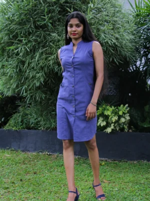 Solid Blue Princess-line Midi Dress