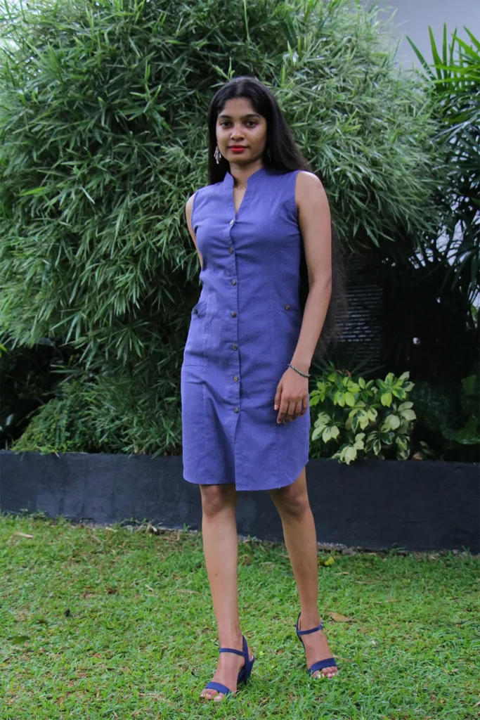 Solid Blue Princess-line Midi Dress