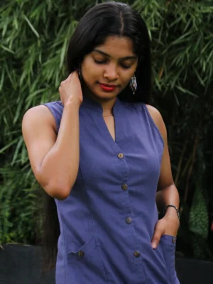 Solid Blue Princess-line Midi Dress