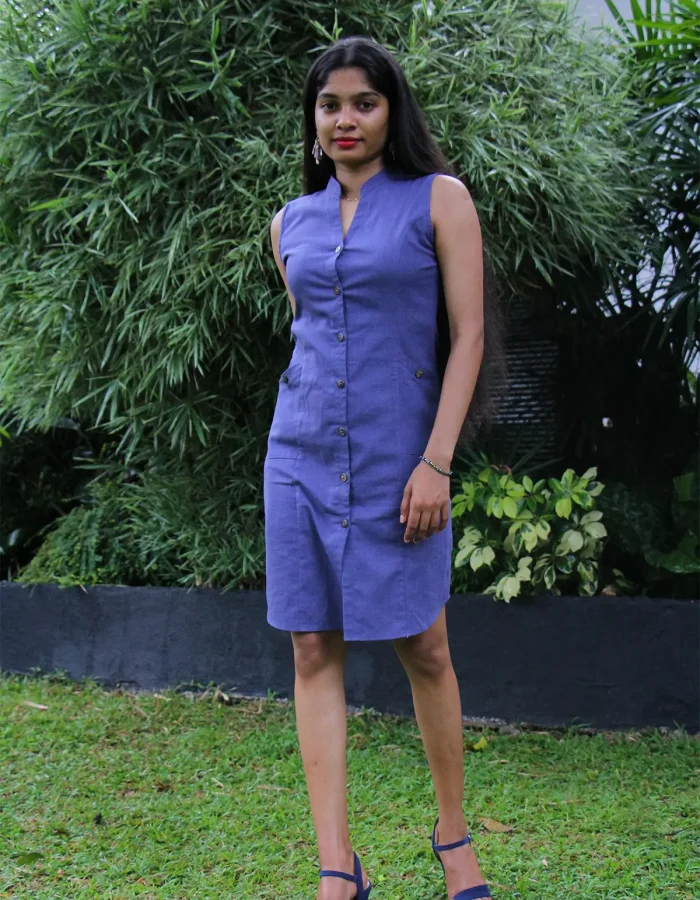 Solid Blue Princess-line Midi Dress