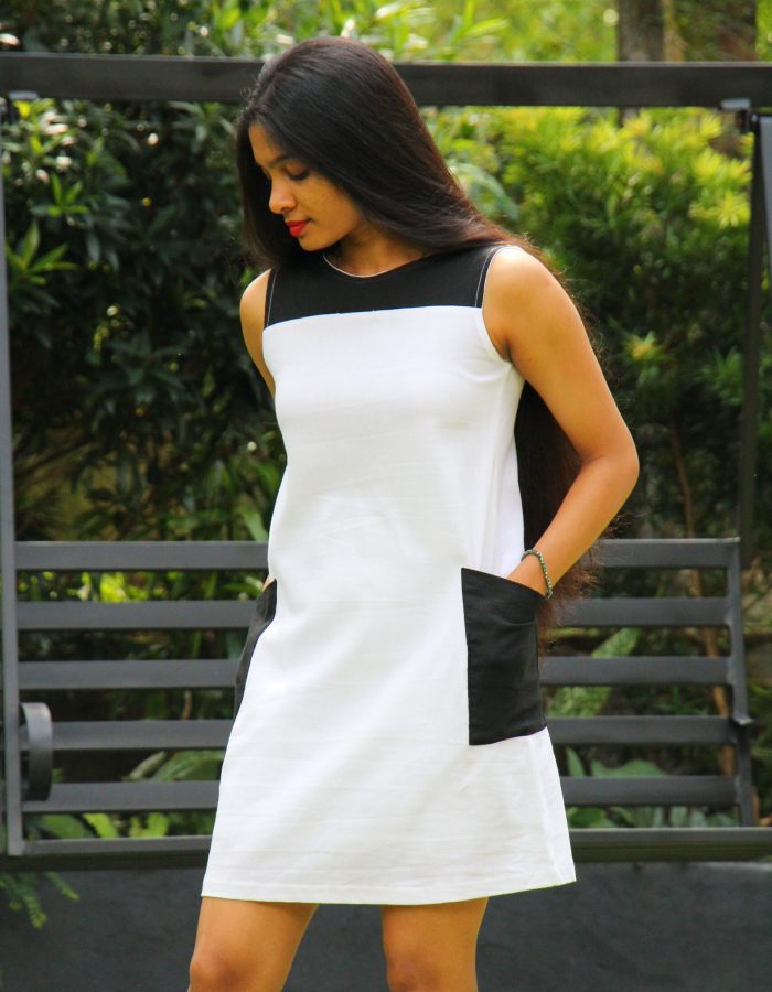 Two Tone Squared Pocket Dress – White